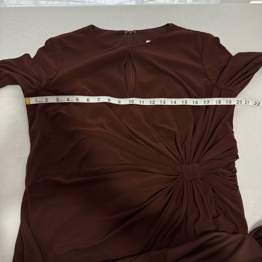 Mac Duggal Ieena Keyhole Draped Maxi Gown Long Sleeve Dress Size 14 Chocolate - Picture 12 of 12